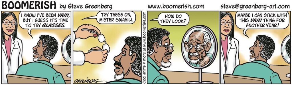 cartoon a cartoon of a man looking at a mirror
