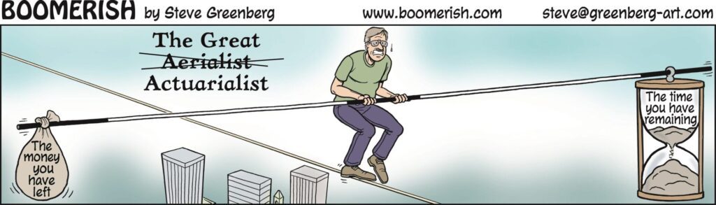 a cartoon of a man walking on a tightrope