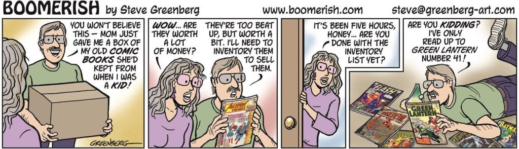 a cartoon of a man and a woman reading a magazine